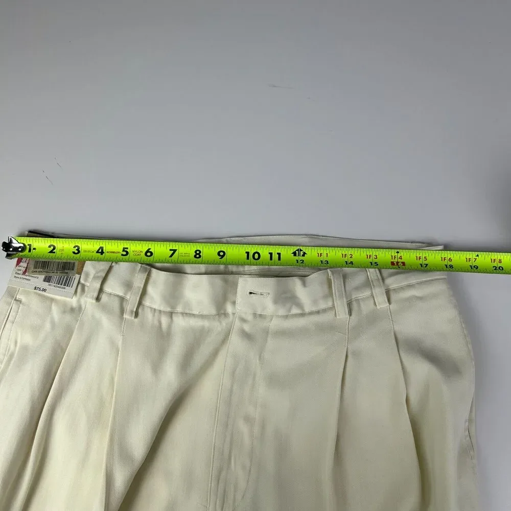NWT Caribbean White Silk Pleated Front Relaxed Fit Casual Dress Pants‎ 36W 32L